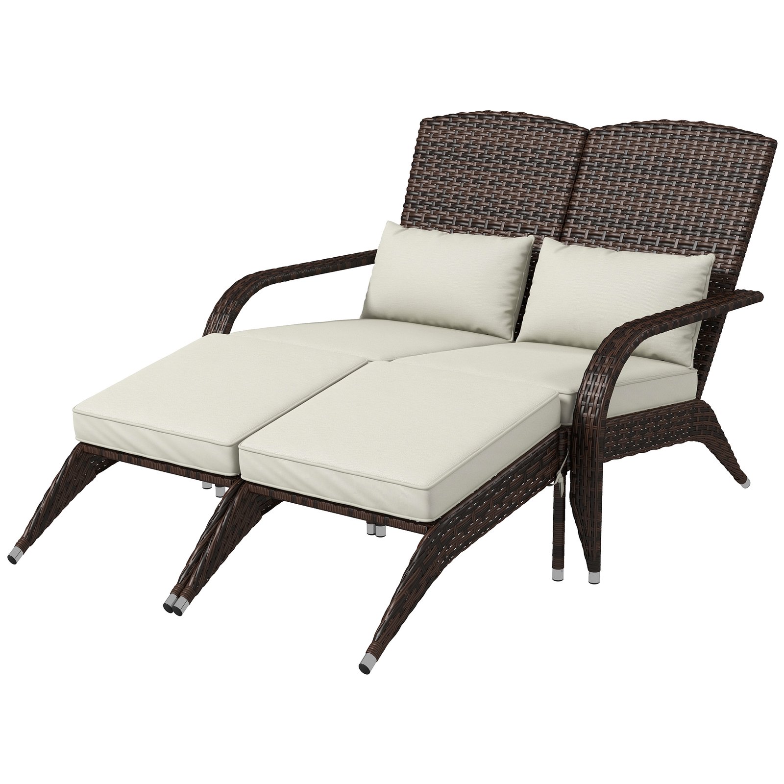 rp2397194949d17c3.jpg 2 Person Patio Wicker Adirondack Chair, High-Back Fire Pit Chair with Cushions, Cream White - Image 1