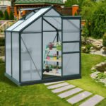 6' x 4' Greenhouse for Outdoors, Polycarbonate Greenhouse with Rain Gutter and Roof Vent, Aluminum Walk-in Green Houses for Outside for Patio Backyard Garden, Dark Green - Image 2