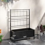 Outdoor Planter Box Galvanized Raised Garden Bed with Trellis for Climbing Vines, 35.4" x 15.7" x 47.2", Black - Image 3