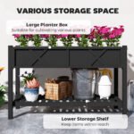 Raised Garden Bed, 47 x 22 x 31.5 in. Elevated Wood Planter Box with Storage Shelf, Drainage Holes, and Liner, Black - Image 4