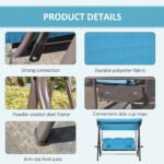3-Seat Outdoor Porch Swing Chair with Adjustable Canopy, Cushion and Pillows for Garden, Poolside, Blue - Image 5
