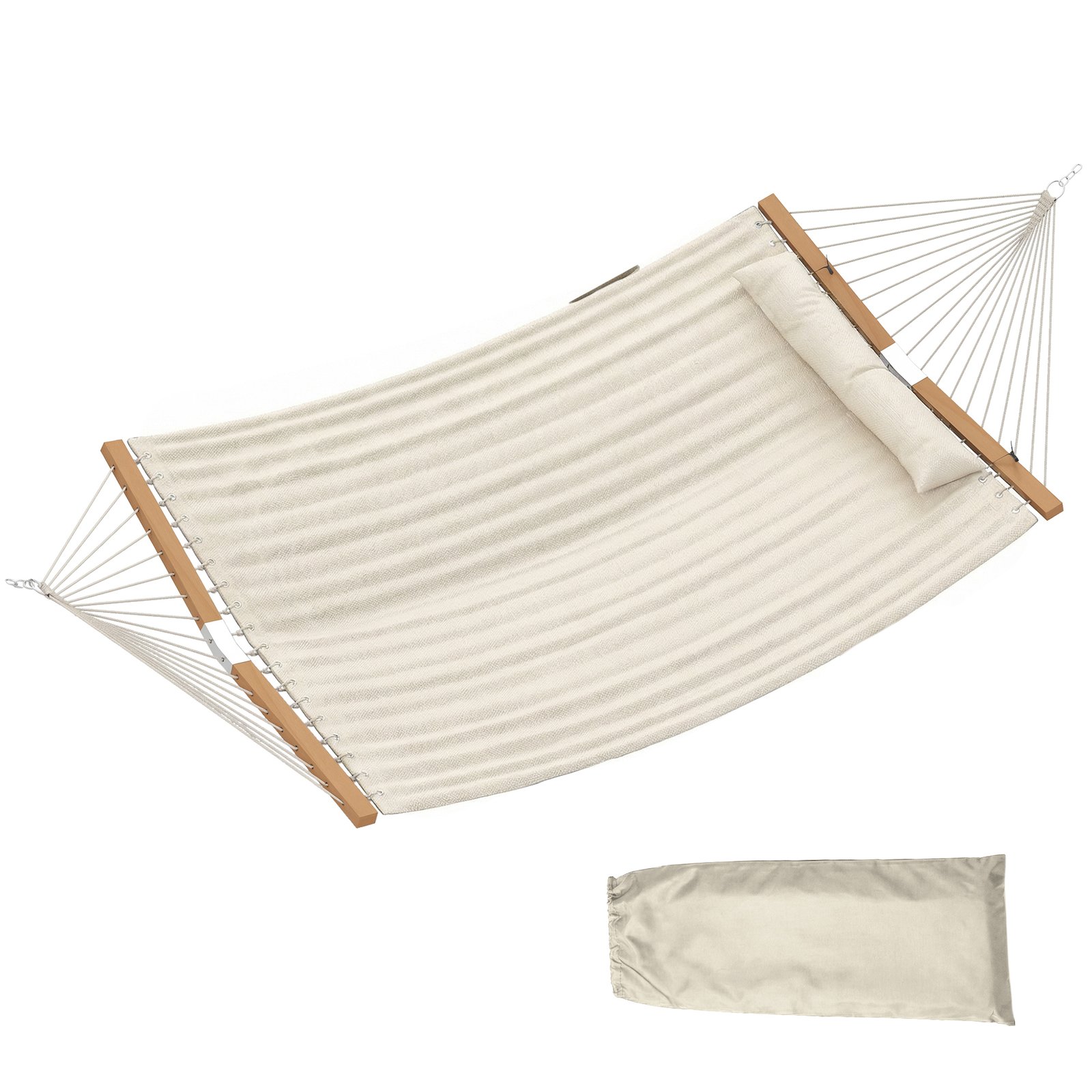 ry669719dbac4bf1b.jpg Outdoor Hammock 2-Person, with Pillow & Pad, 440 lbs Capacity, Cream White - Image 1