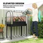 Raised Garden Bed with Flip-Up Greenhouse Cover, Metal Elevated Garden Bed with Legs and Drainage Hole, Black - Image 7