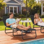Folding Chaise Lounge Pool Chairs, Outdoor Sun Tanning Chairs with 5-Level Reclining Back, Steel Frame for Beach, Yard, Patio, Black - Image 2