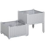 2-Piece Raised Garden Bed with Legs, Self-Watering Planter Box Raised Bed to Grow Flowers, Herbs & Vegetables, Gray