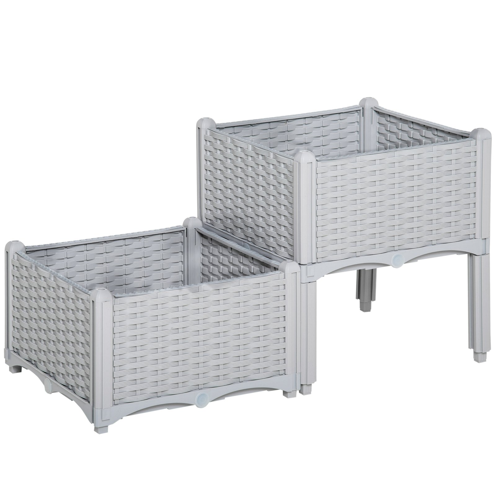rzv2071916e886d38.jpg 2-Piece Raised Garden Bed with Legs, Self-Watering Planter Box Raised Bed to Grow Flowers, Herbs & Vegetables, Gray - Image 1