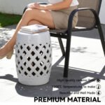 13" x 18" Ceramic Garden Stool with Woven Lattice Design & Glazed Strong Materials Decorative Outdoor Stool, White - Image 6