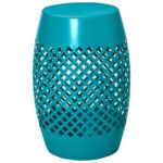 12" Steel Outdoor Side Table, Round Hollow Drum Patio End Table, Accent Table for Indoor and Outdoor, Blue