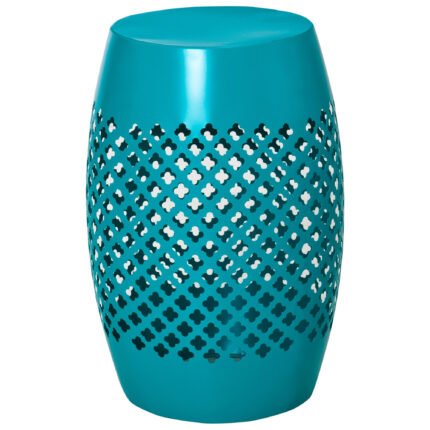 12" Steel Outdoor Side Table with Round Hollow Drum Patio End Table