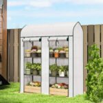3 Tier Mini Greenhouse, Small Portable Greenhouse with 2 Roll-up Doors, 56.3" x 18.1" x 65", White - Image 2