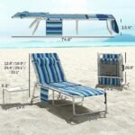 Tanning Chair with Face Hole and Side Table, 5-Position Folding Outdoor Chaise Lounge Chair, Blue Stripe - Image 3