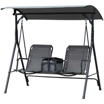 2-Seat Outdoor Porch Swing with Pivot Storage Table
