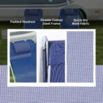 2 Piece Sun Loungers, Folding Chaise Lounge Chairs with Reclining Back, Breathable Mesh Seat, Headrest, Dark Blue - Image 6