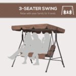 Large Family Swing Set, 3-Seat Adjustable Canopy Swing Bench with Cushion, Steel Frame Stand for Patio, Garden, Family Use, Brown - Image 7