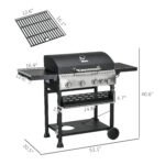 4 Burner Propane Gas Grill with Side Burner, 40,000 BTU Outdoor Barbeque with Shelves, Thermometer, Bottle Opener, Black - Image 3