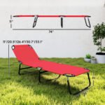 Folding Chaise Lounge Pool Chairs, Outdoor Sun Tanning Chairs with 5-Level Reclining Back, Steel Frame for Beach, Yard, Patio, Red - Image 3