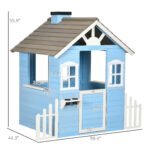 Wooden Playhouse for Kids Outdoor with Flower Pot Holders, Door, Windows, Service Stations for 3-7 Years, Blue - Image 3