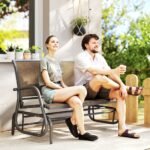 2-Person Outdoor Glider Bench, Patio Double Swing Rocking Chair Loveseat with Steel Frame, Light Mixed Brown - Image 2