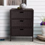 Patio PE Rattan Storage Cabinet, Wicker Pool Cabinet Organizer, Outdoor Towel Rack for Pool with 3 Drawers, Brown - Image 2