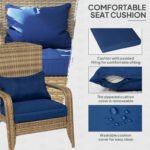 Patio Adirondack Chair with Rattan Wicker, Soft Cushions, Tall Curved Backrest for Deck or Garden, Dark Blue - Image 6