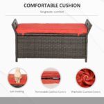 29 Gallon Patio Wicker Storage Bench, Outdoor PE Rattan Furniture, 2-In-1 Large Capacity Rectangle Garden Storage Box with Handles and Cushion, Red - Image 5