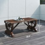 2-Person Wooden Garden Bench, Outdoor Wagon Wheel Porch Bench for Backyard Garden, Support 550 LBS, Rustic Country Style Patio Furniture, Brown - Image 3