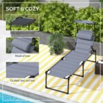 Outdoor Lounge Chair, 4 Position Adjustable Backrest, Folding, Cushioned w/ Sun Shade Roof & Pillow, Gray - Image 6