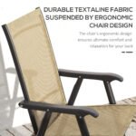 Set of 4 Outdoor Folding Chairs, Stackable Patio Dining Chairs with Armrests, Metal Frame, Light Mixed Brown - Image 4