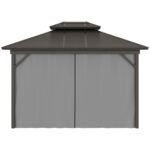 10' x 12' Hardtop Gazebo with Curtains and Netting, Permanent Pavilion Metal Double Roof Gazebo Canopy with Aluminum Frame and Hooks, for Garden, Patio, Backyard, Gray - Image 8