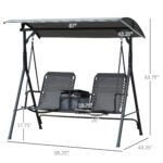 2-Seat Outdoor Porch Swing, with Pivot Storage Table, Cup Holder, & Adjustable Overhead Canopy, Stand's Skid-Resistant Feet Pad, Breathable Mesh Seat, Steel Frame, for Patio, Gray - Image 3