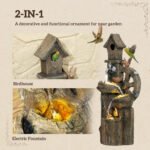Outdoor Water Fountain, Decorative Garden Birdhouse, 3-Tier Cascading Waterfall with LED Lights and Water Wheel, Soothing Tranquility for Home Garden, Yard Decor - Image 4