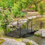 6' Metal Arch Backyard Garden Bridge, Safety Siderails, Arc Footbridge for Backyard Creek, Stream, Pond - Image 2