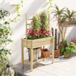 Wooden Raised Garden Bed with Trellis, Outdoor Planter Box with Storage Shelf for Vegetables, Flowers, Herbs - Image 8