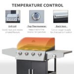 52" Barbecue Grill with Wheels 4+1 Burner Liquid Propane Gas Grill Outdoor Cabinet Style BBQ Trolley w/ Side Burner, Warming Rack, Storage Cabinet - Image 5