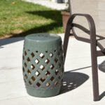12.5" x 18" Ceramic Garden Stool with Woven Lattice Design & Glazed Strong Materials Decorative Outdoor Stool, Green - Image 2
