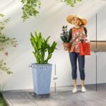 Tall Planters for Outdoor Plants Set of 3, 24 In Taper Planters with Drainage Holes, Rattan Decor Plant Pots, Light Gray - Image 3