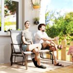 2-Person Outdoor Glider Bench, Patio Glider Loveseat Chair with Powder Coated Steel Frame, 2 Seats Porch Rocking Glider for Backyard, Lawn and Garden, Mixed Gray - Image 2