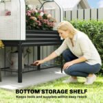 Galvanised Raised Garden Bed with Greenhouse Cover, Metal Elevated Garden Bed with Bed Liner, Bottom Shelf, Black - Image 7