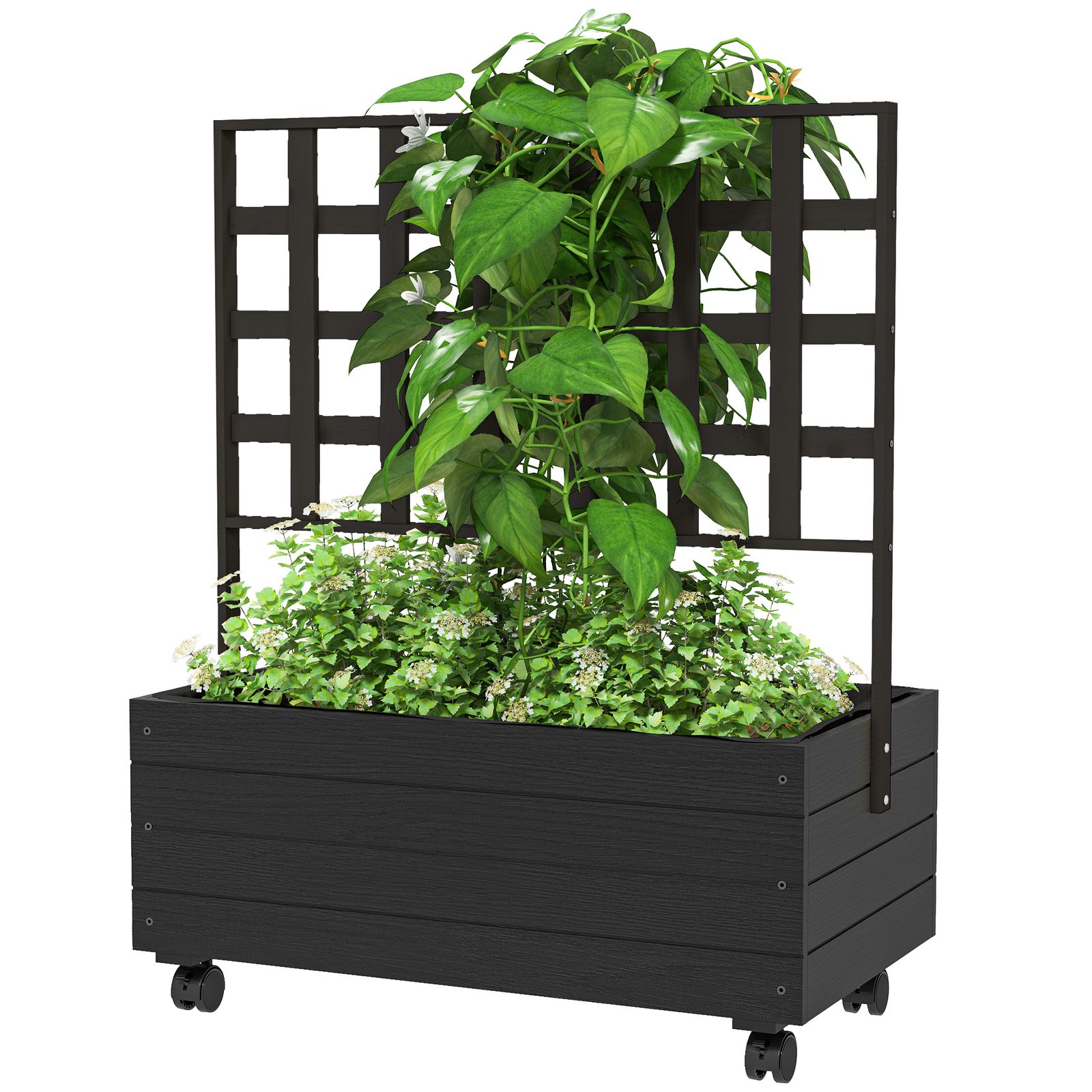 sjXcfb194932fc41a.jpg Raised Garden Bed with Trellis and Wheels, Outdoor Planter Wooden Elevated Garden Bed for Garden, Patio, Balcony - Image 1
