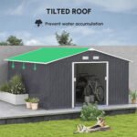11' x 13' Garden Metal Shed, Storage Shed Utility Storage with Double Locking Doors for Bike, Yard Tools, Dark Gray - Image 4