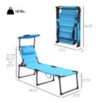 Outdoor Lounge Chair, 4 Position Adjustable Backrest, Folding, Cushioned w/ Sun Shade Roof & Pillow, Blue - Image 3