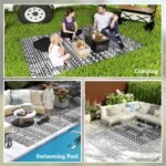 Reversible Outdoor Rug, Waterproof Plastic Straw with Carry Bag, 6' x 9', Black & White Geometric Wall - Image 5