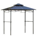 8' x 5' Barbecue Grill Gazebo Tent, Outdoor BBQ Canopy with Side Shelves, and Double Layer PC Roof, Brown