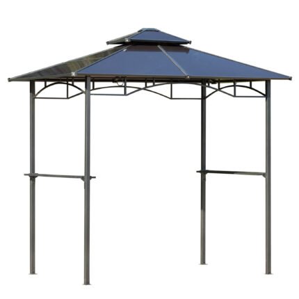 Outdoor Grill Gazebo, 8 ft x 5 ft, with Double Roof, Netting and Side Shelves