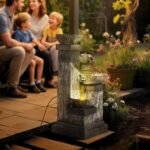 33.5" Water Fountain, 4-Tier Resin Cascading Bowls Outdoor Waterfall Fountain with LED Lights, Pump - Image 2