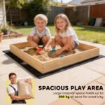 Wooden Sandbox with Digger, Kids Sandbox with 360° Rotating Seat & Bottom Liner, 72" x 35" x 22" - Image 7