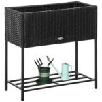 PE Rattan Wicker Raised Flower & Vegetable Planter, Rack Shelf Box