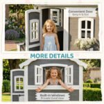 Outdoor Wooden Playhouse for Kids with Floor, Door, Windows, Planter Box for 3-8 Years Old, Backyard, Lawn, Garden - Image 7