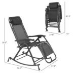 Outdoor Rocking Chairs, Foldable Reclining Zero Gravity Lounge Rocker with Pillow, Cup & Phone Holder, Combo Design with Folding Legs, Gray - Image 3