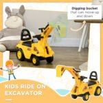 2-in-1 Kids Ride-On Excavator Digger Tractor with Pulling Cart - Image 4
